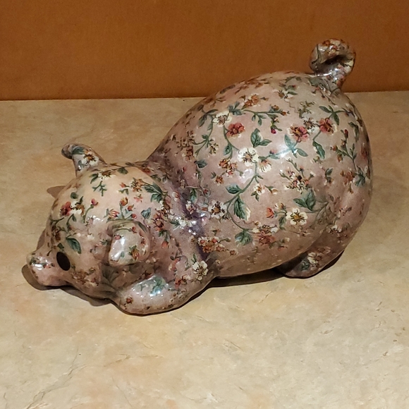 Vintage ceramic decoupage pig - Picture 3 of 5